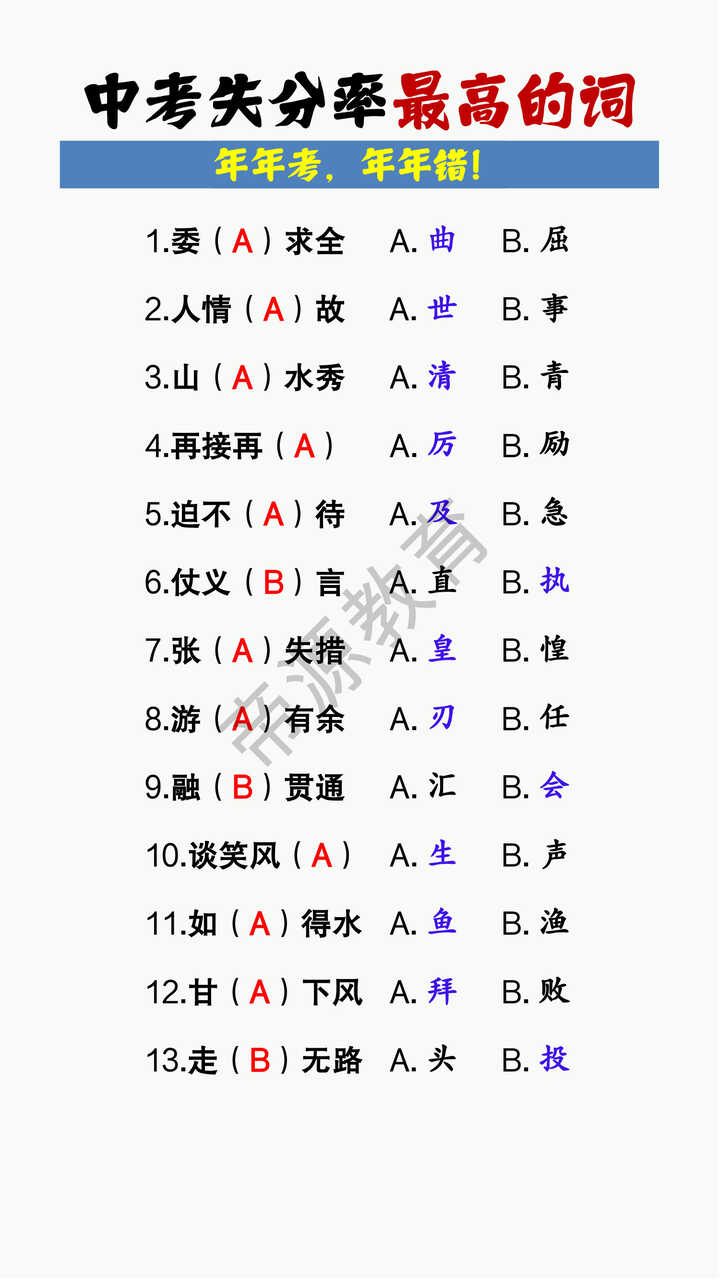 中考失分率最高的词
