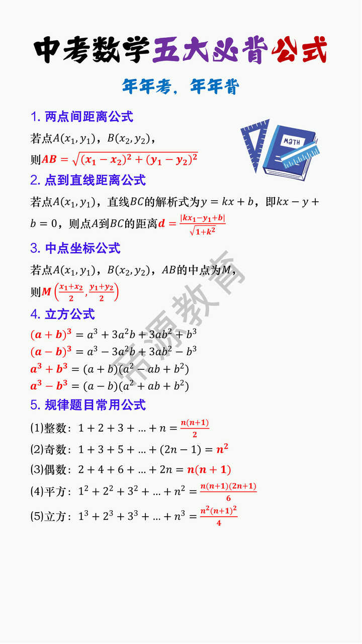 中考数学五大必背公式 中考数学五大必背公式