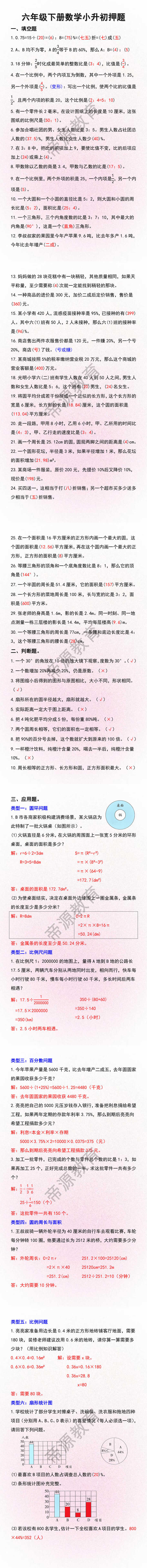 六年级下册数学小升初押题