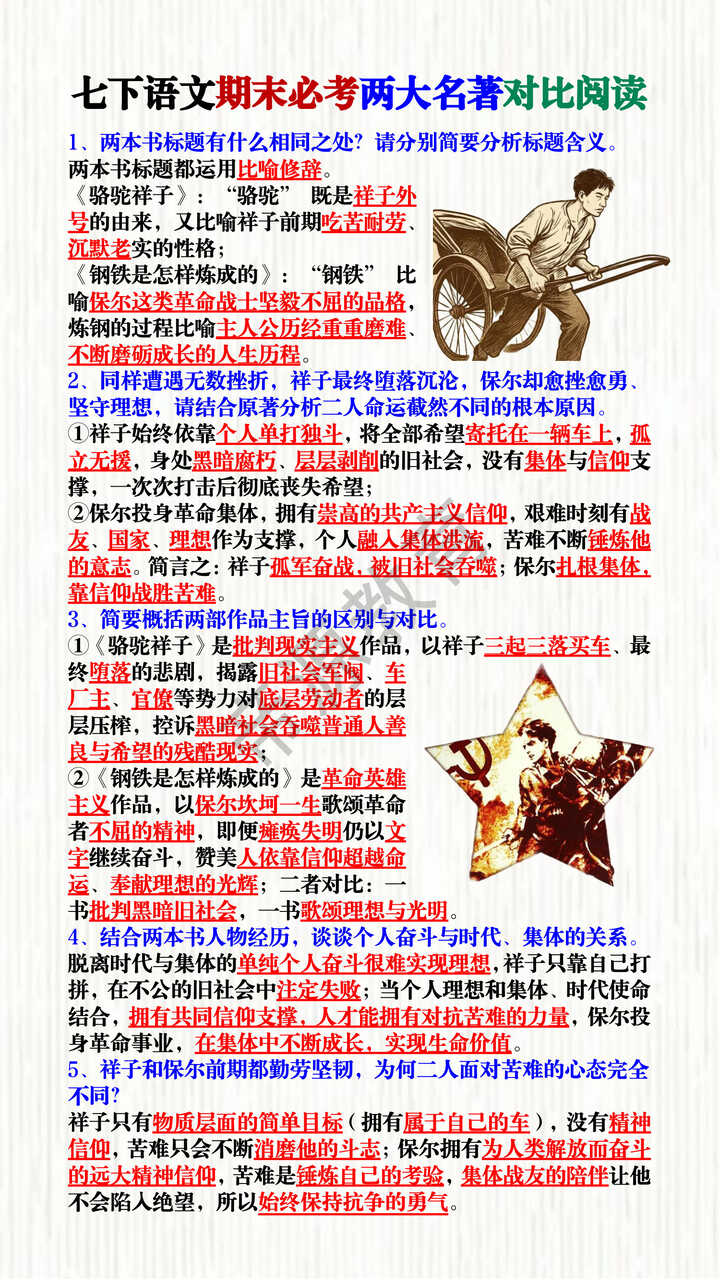 七下语文期末必考两大名著对比阅读