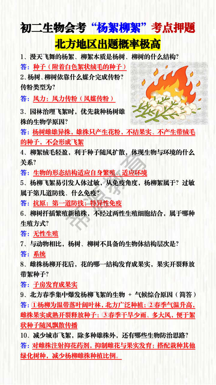 初二生物会考“杨絮柳絮”考点押题