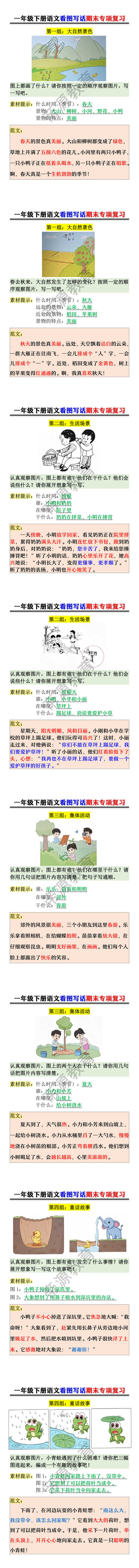 一年级下册语文看图写话期末专项复习