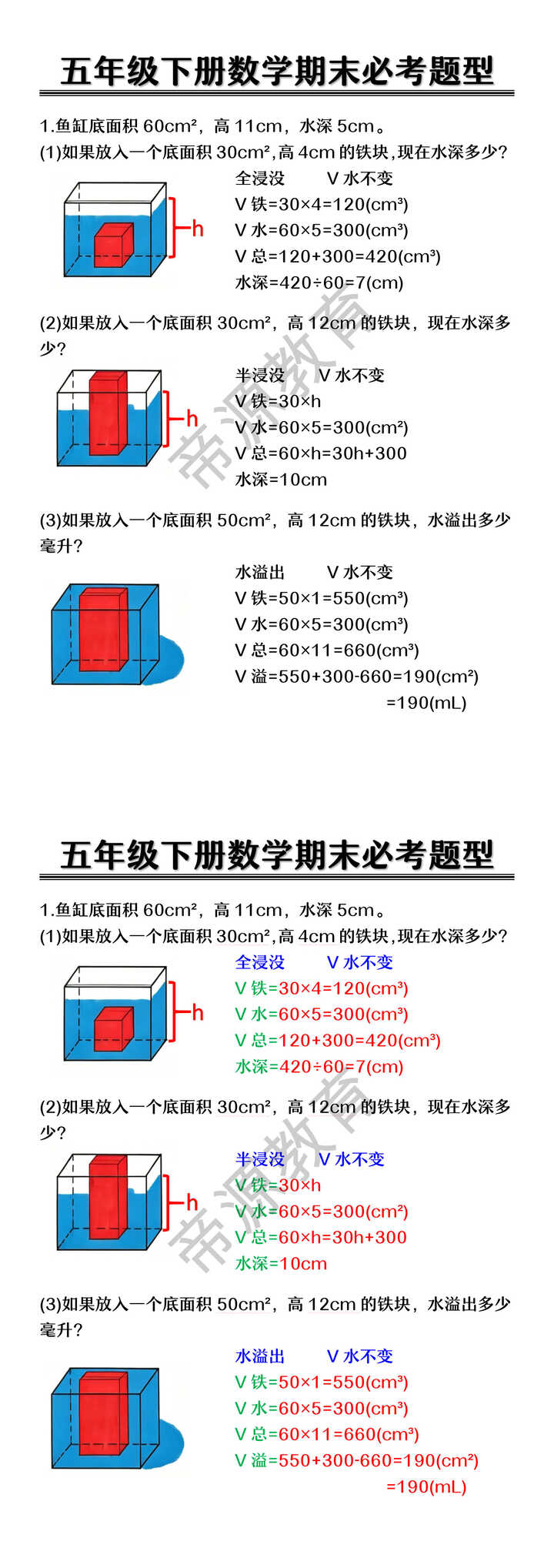 五年级下册数学期末必考题型