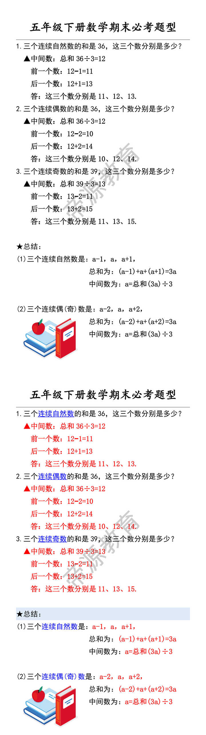 五年级下册数学期末必考题型
