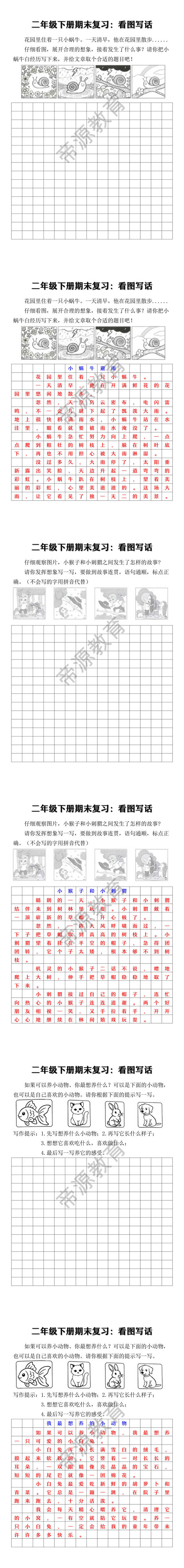 二年级下册期末复习：看图写话