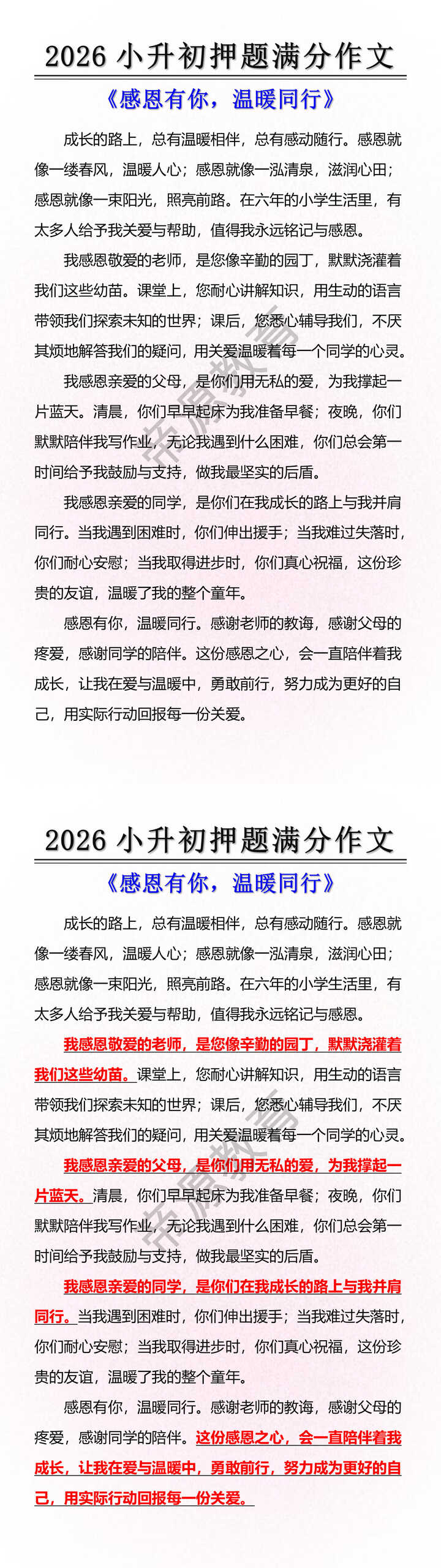 2026小升初押题满分作文