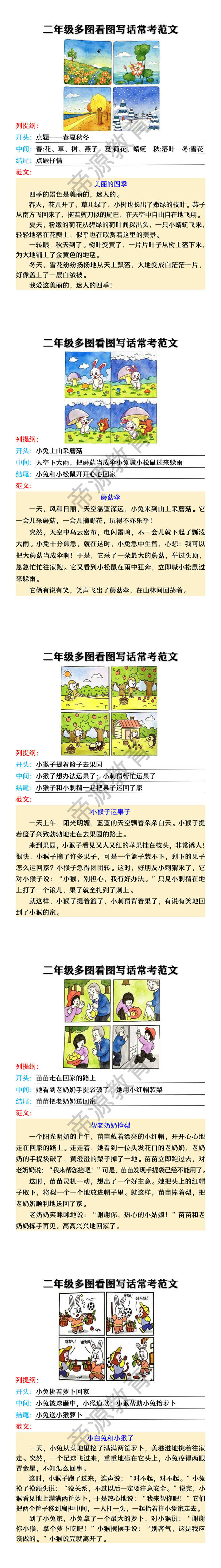 二年级多图看图写话常考范文