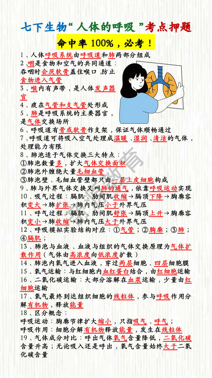 七下生物“人体的呼吸”考点押题 七下生物“人体的呼吸”考点押题