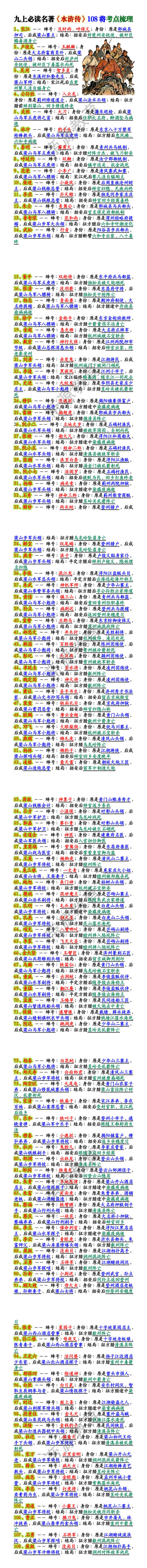 九上必读名著《水浒传》108将考点梳理