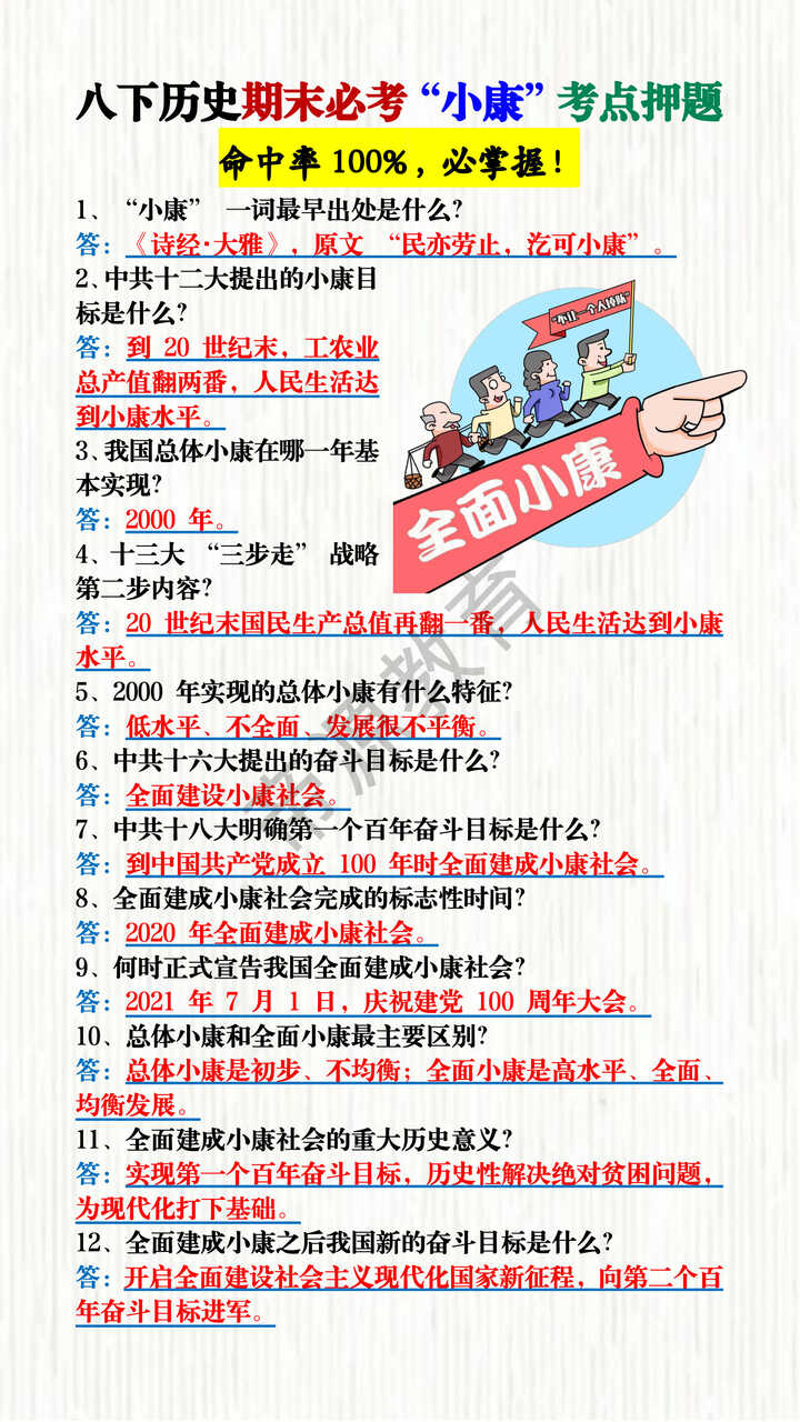 八下历史期末必考“小康”考点押题 八下历史期末必考“小康”考点押题
