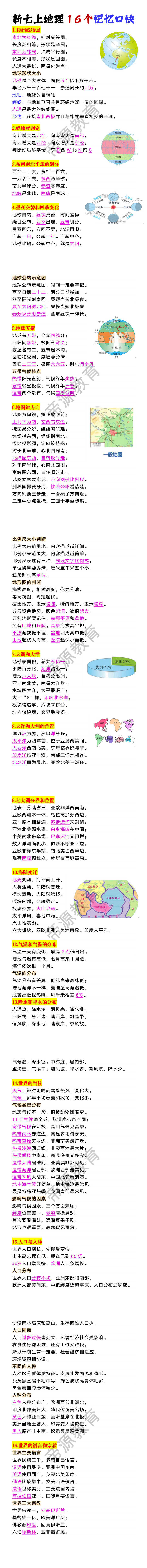 七年级上册地理16个知识点记忆口诀