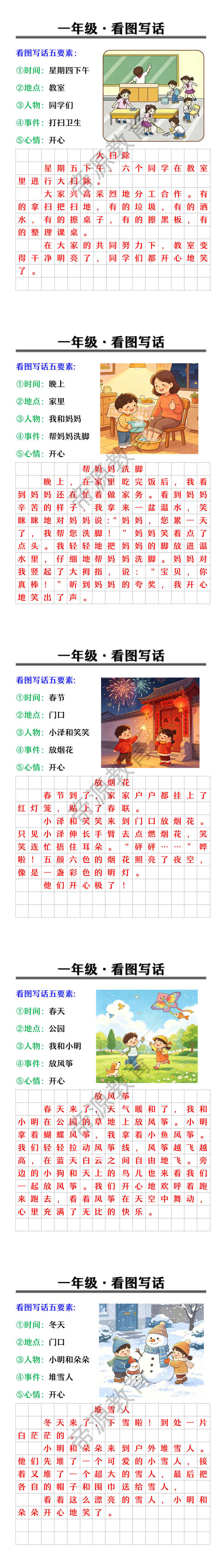 一年级看图写话五要素+范文