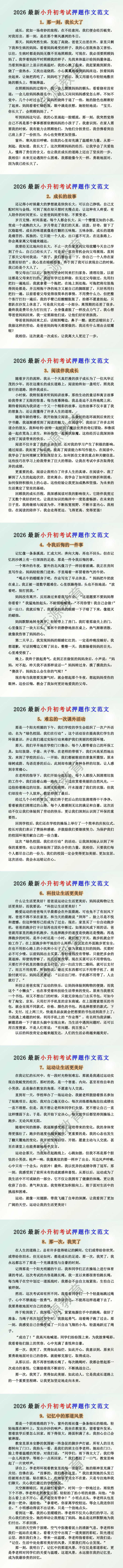 2026最新小升初考试押题作文范文 2026最新小升初考试押题作文范文
