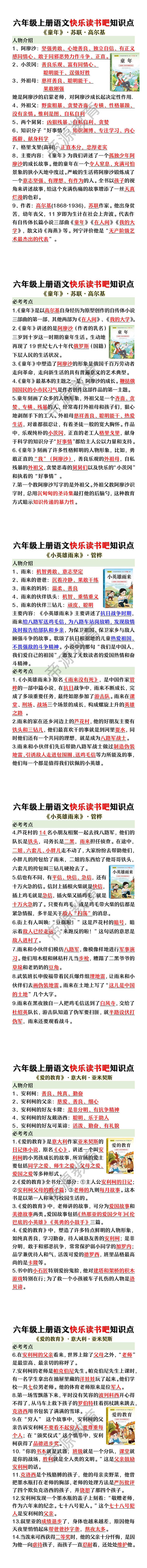 六年级上册语文快乐读书吧知识点 六年级上册语文快乐读书吧知识点