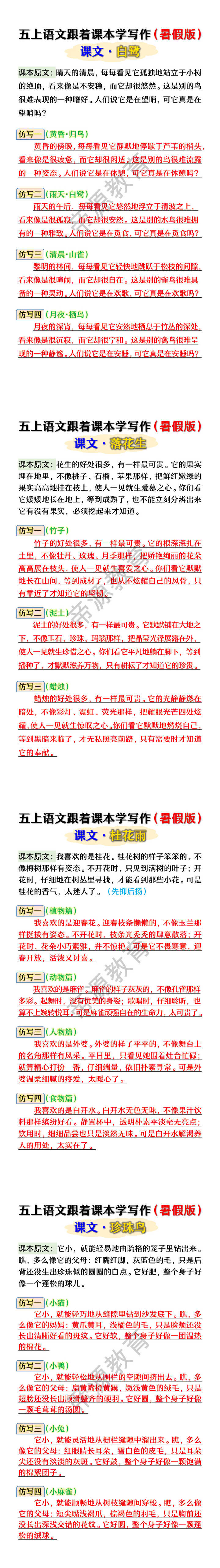 五上语文跟着课本学写作（暑假版）
