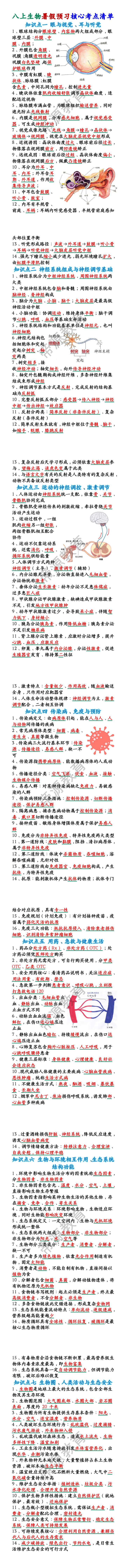 八上生物暑假预习核心考点清单