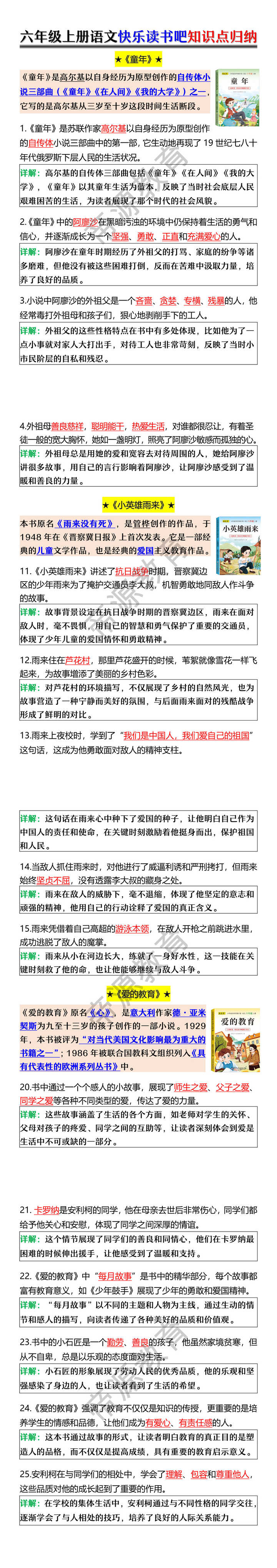 六年级上册语文快乐读书吧知识点归纳 六年级上册语文快乐读书吧知识点归纳