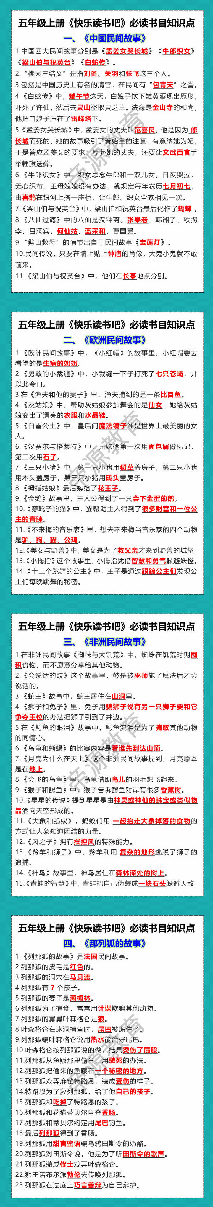 五年级上册《快乐读书吧》必读书目知识点