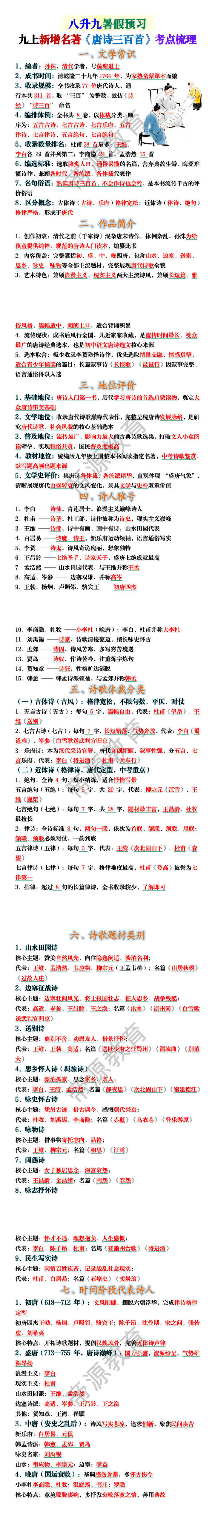九上新增名著《唐诗三百首》考点梳理