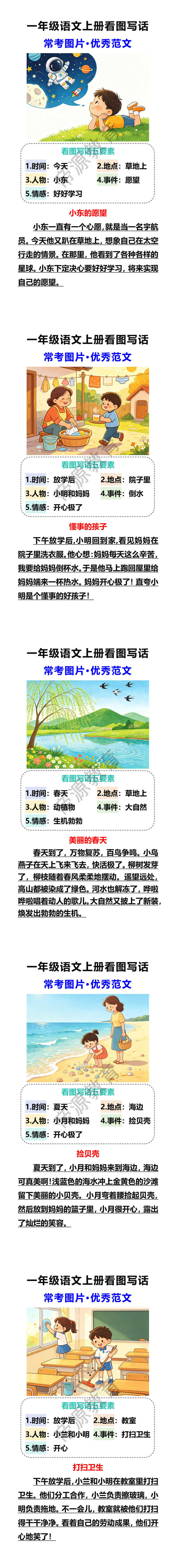 一年级语文上册看图写话常考图片+优秀范文