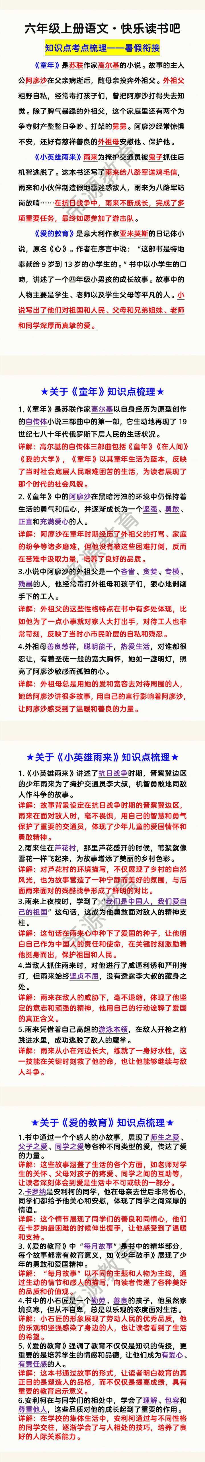 六年级上册语文快乐读书吧知识点考点梳理