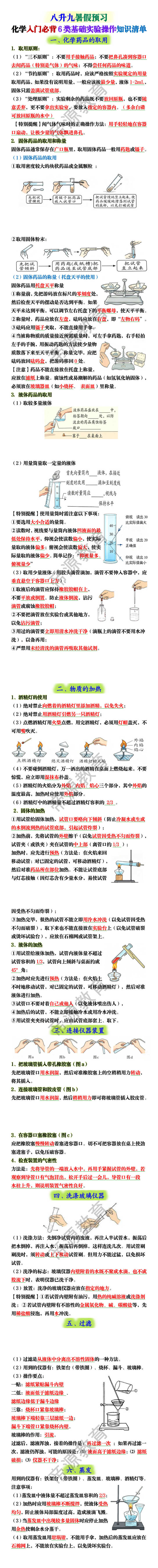 九上化学暑假预习入门必背6类基础实验操作知识清单 九上化学暑假预习入门必背6类基础实验操作知识清单