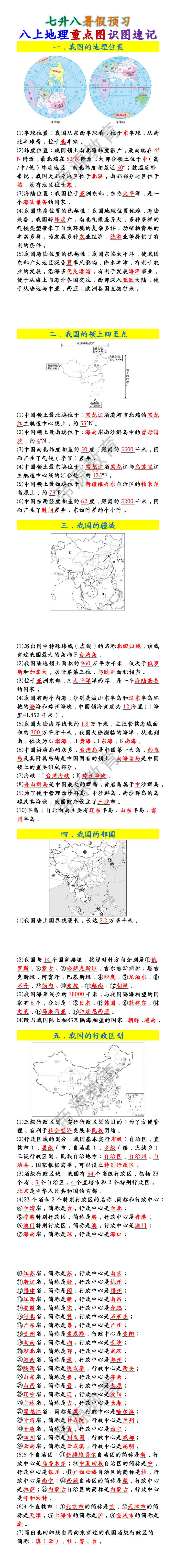 八上地理重点图识图速记