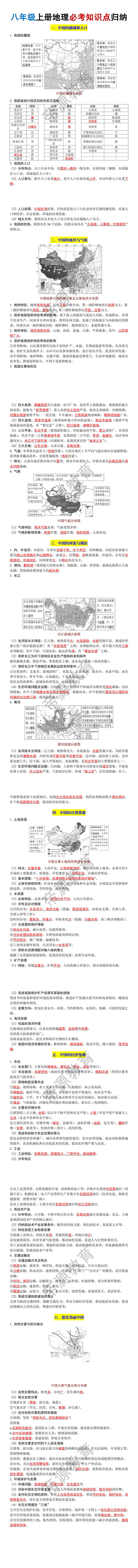八年级上册地理必考知识点归纳