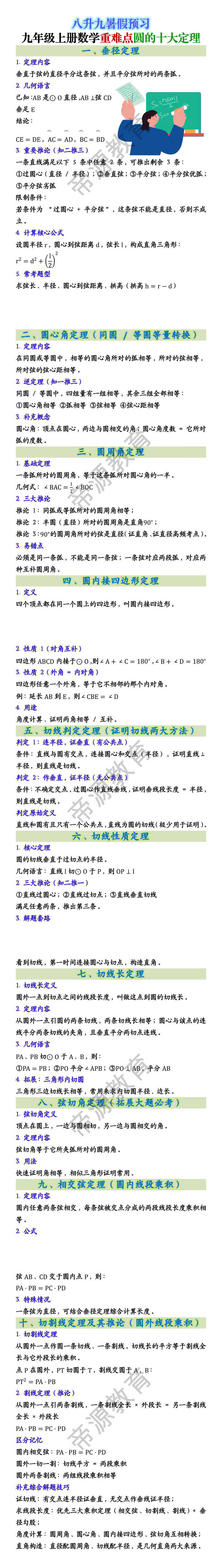 九年级上册数学重难点圆的十大定理 九年级上册数学重难点圆的十大定理