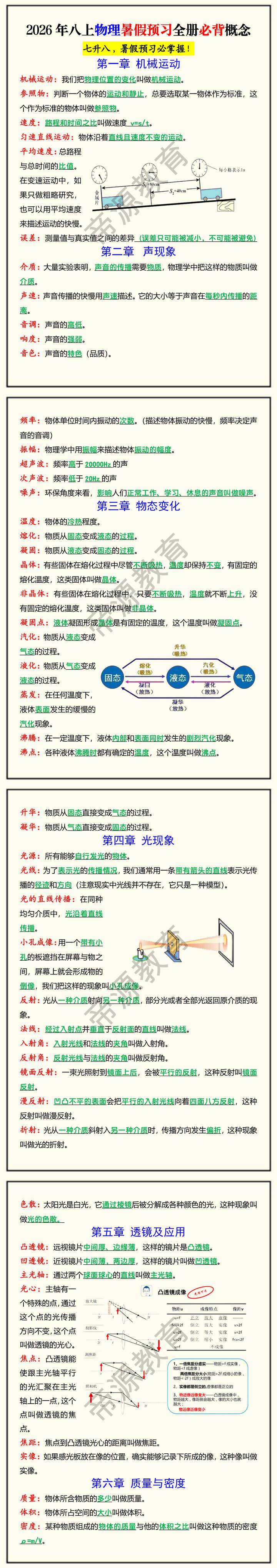 2026年八上物理暑假预习全册必背概念 2026年八上物理暑假预习全册必背概念