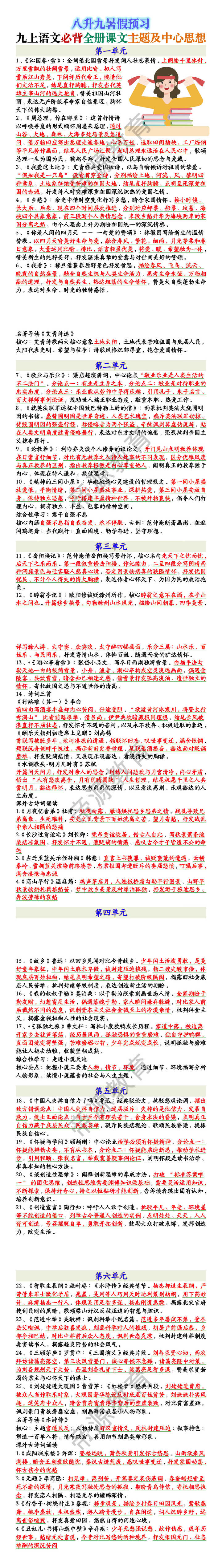 九上语文必背全册课文主题及中心思想 九上语文必背全册课文主题及中心思想