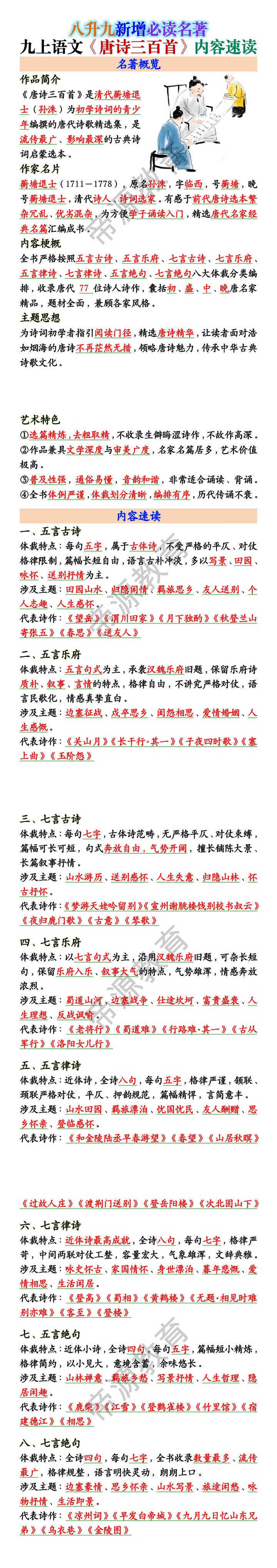 九上语文《唐诗三百首》内容速读