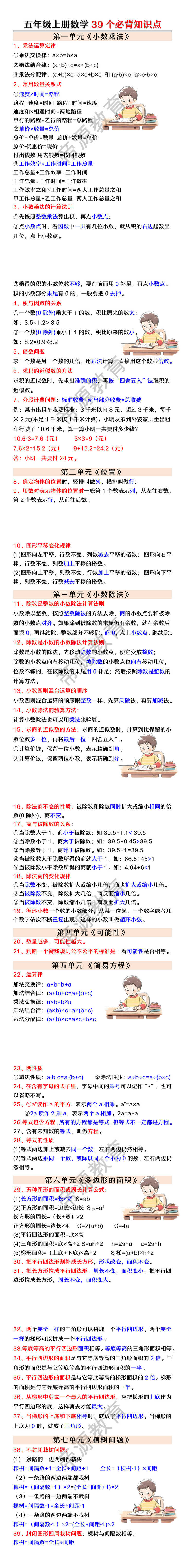 五年级上册数学39个必背知识点