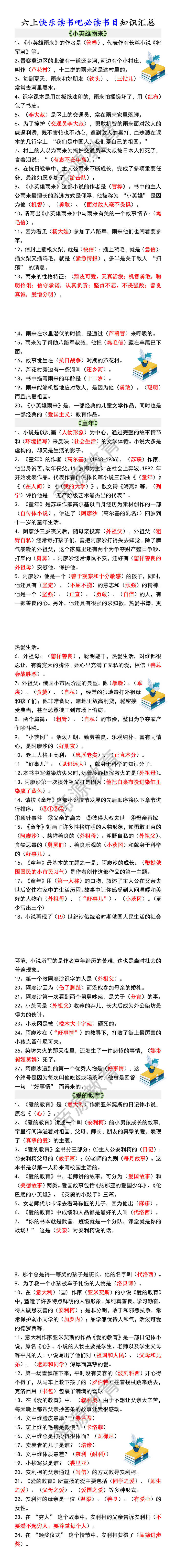 六上快乐读书吧必读书目知识汇总