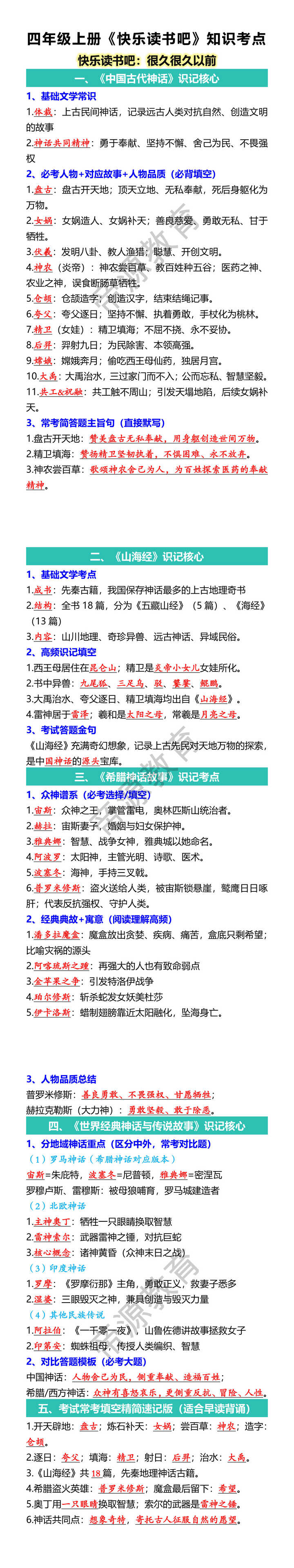 四年级上册快乐读书吧知识考点 四年级上册快乐读书吧知识考点