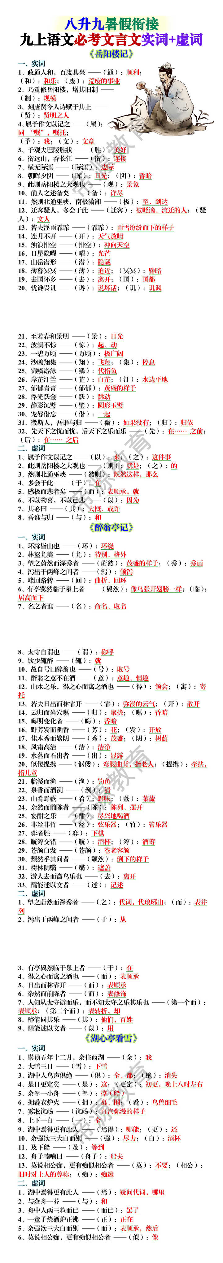 九上语文必考文言文实词+虚词 九上语文必考文言文实词+虚词