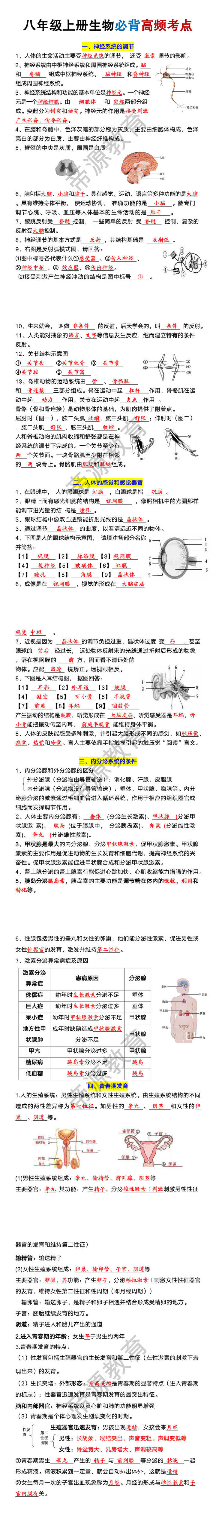 八年级上册生物必背高频考点