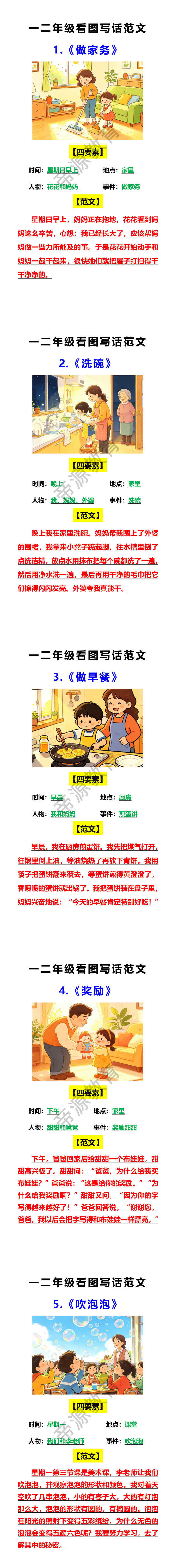 一二年级常考看图写话，附范文
