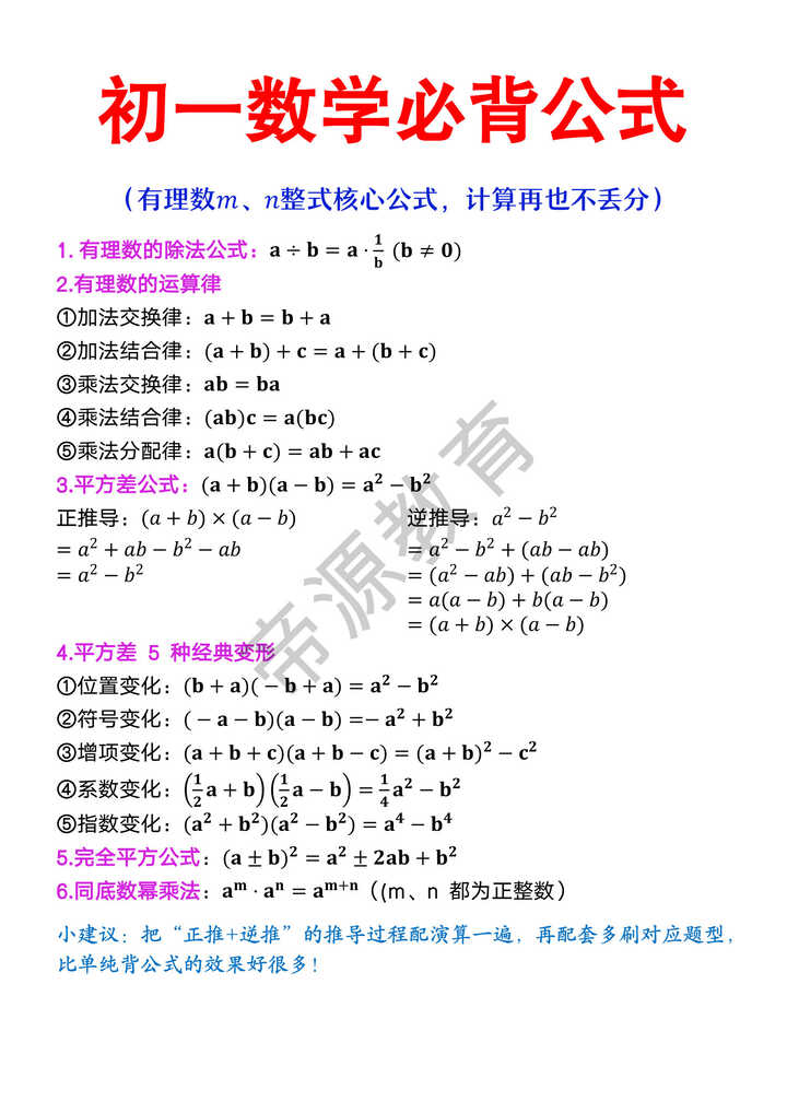 初一数学必背公式