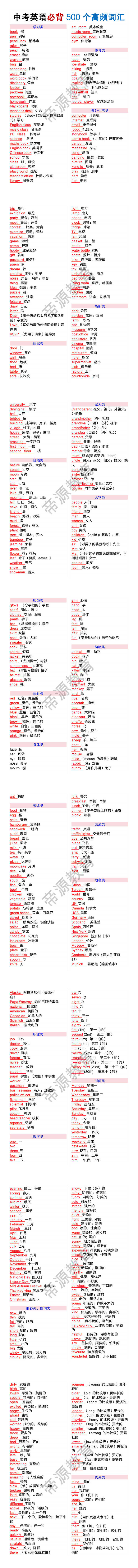 中考英语必背500个高频词汇
