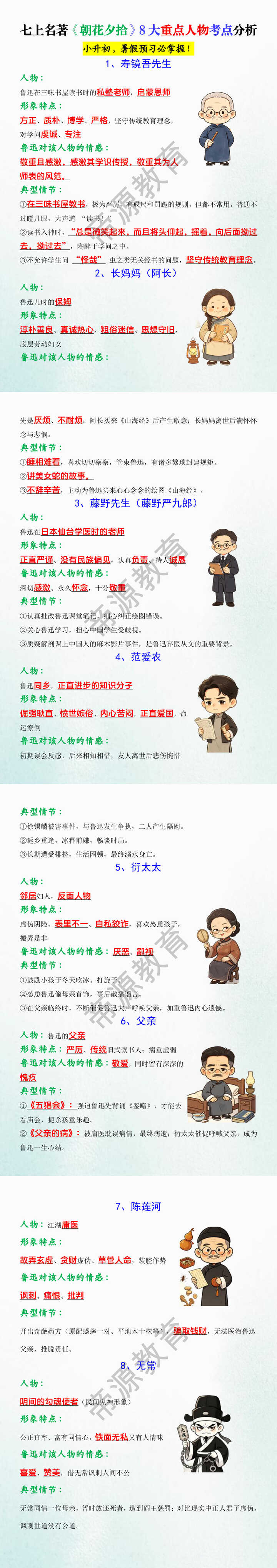 七上名著《朝花夕拾》8大重点人物考点分析 七上名著《朝花夕拾》8大重点人物考点分析