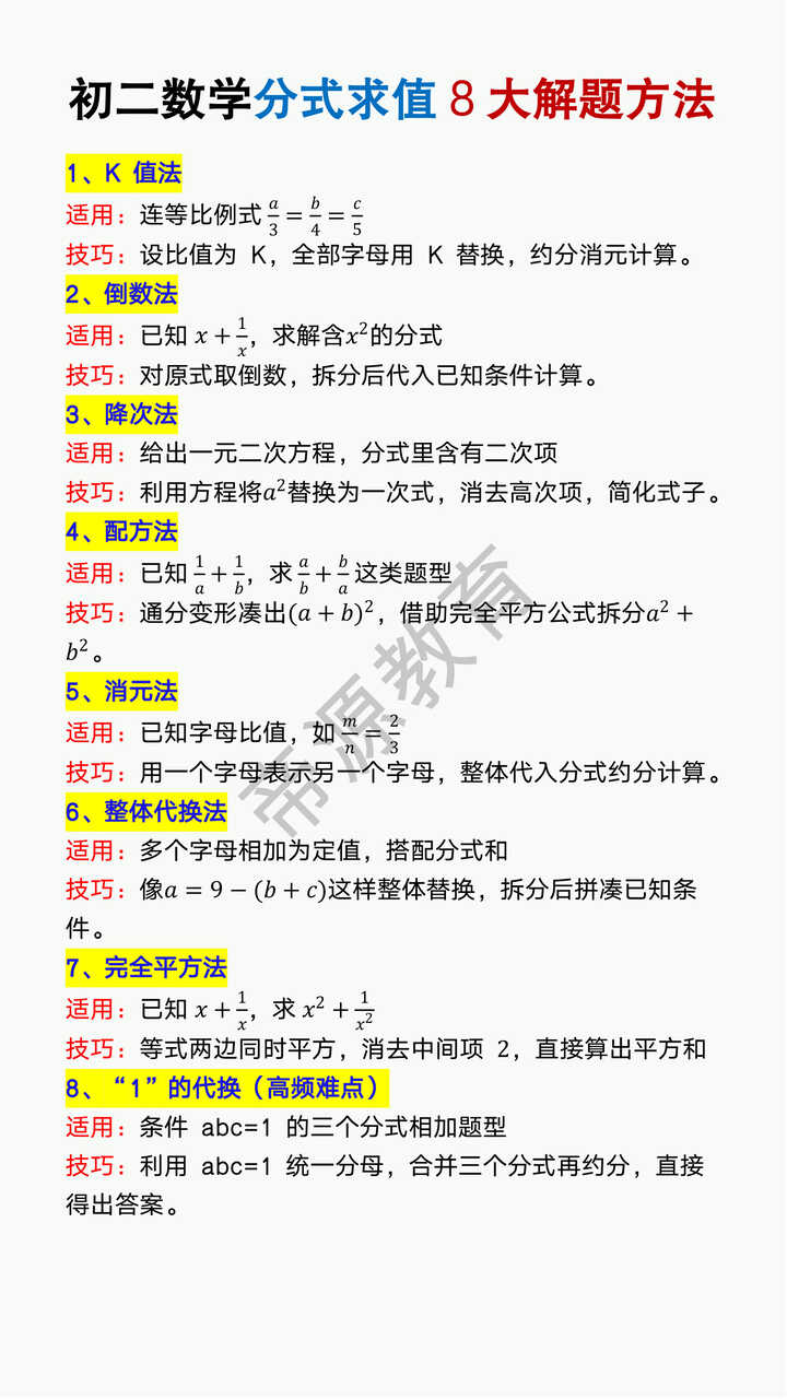 初二数学分式求值8大解题方法