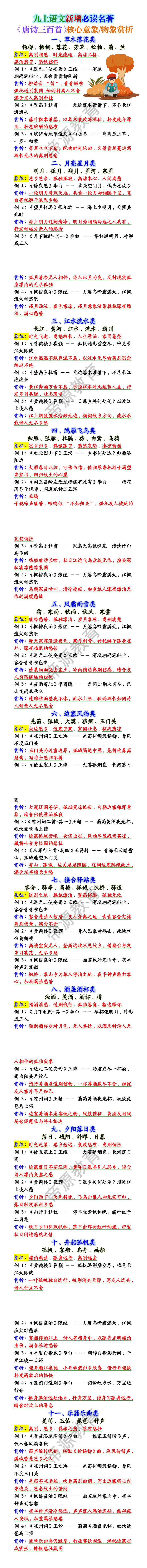 九上语文新增必读名著《唐诗三百首》核心意象/物象赏析