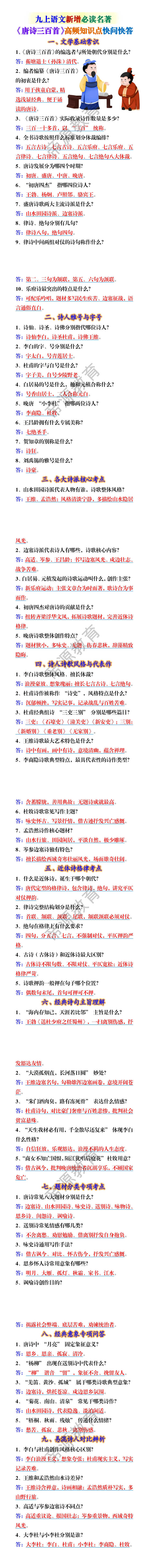 九上语文新增必读名著《唐诗三百首》高频知识点快问快答