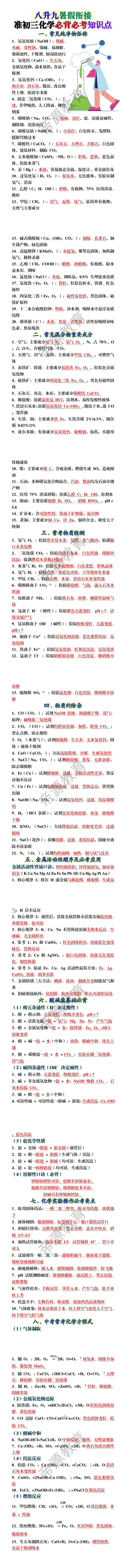 准初三化学必背必考知识点 准初三化学必背必考知识点