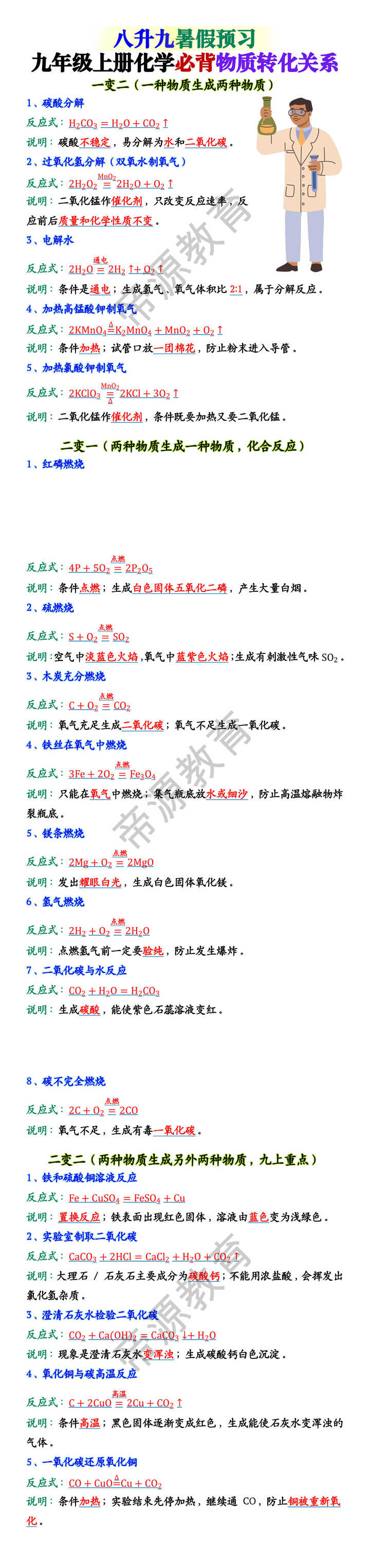 九年级上册化学必背物质转化关系 九年级上册化学必背物质转化关系