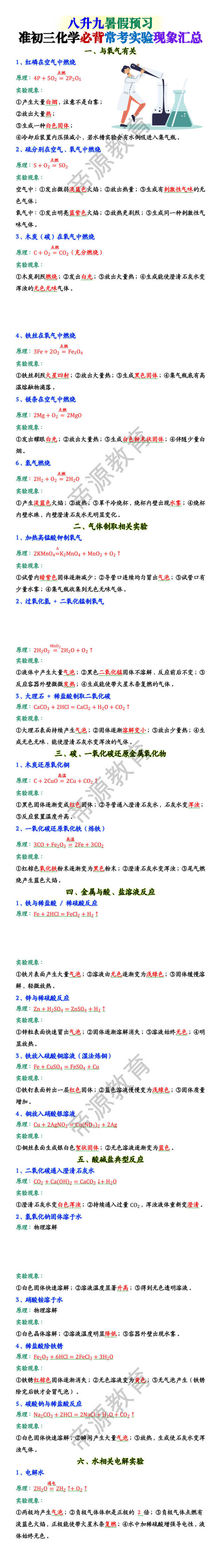准初三化学必背常考实验现象汇总 准初三化学必背常考实验现象汇总