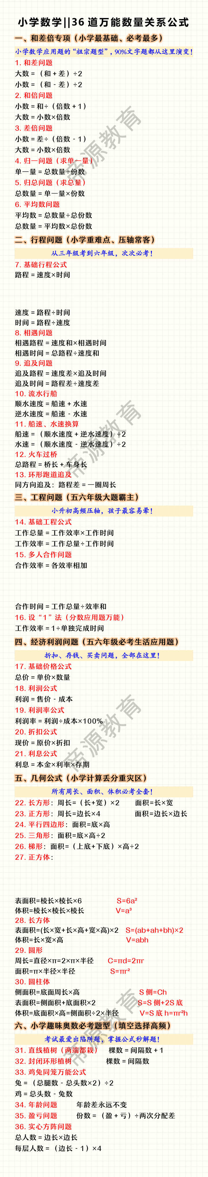 小学数学数量关系公式大全