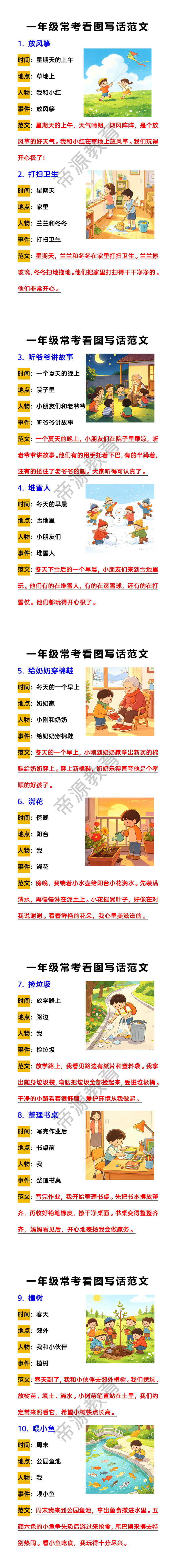 一年级常考看图写话范文