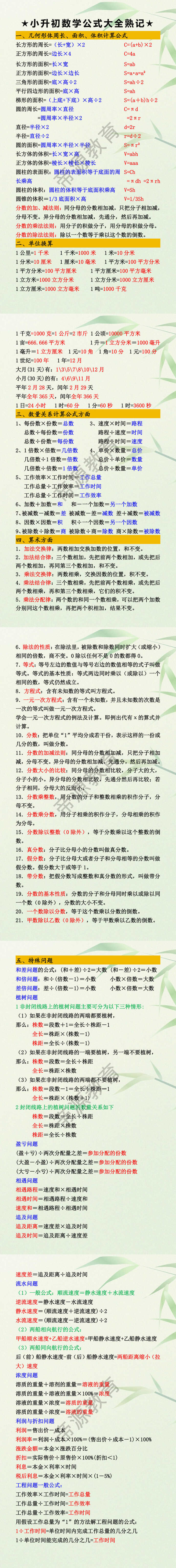 小升初数学公式大全，六年级孩子收藏一份